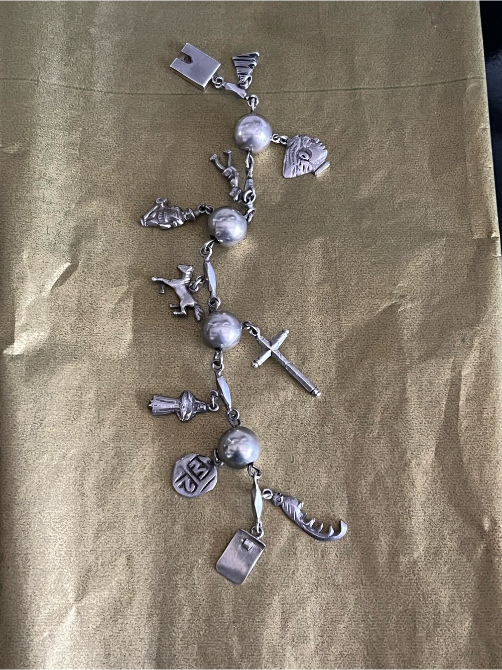 Sterling Silver Religious & Symbol Charm Bracelet - Vintage